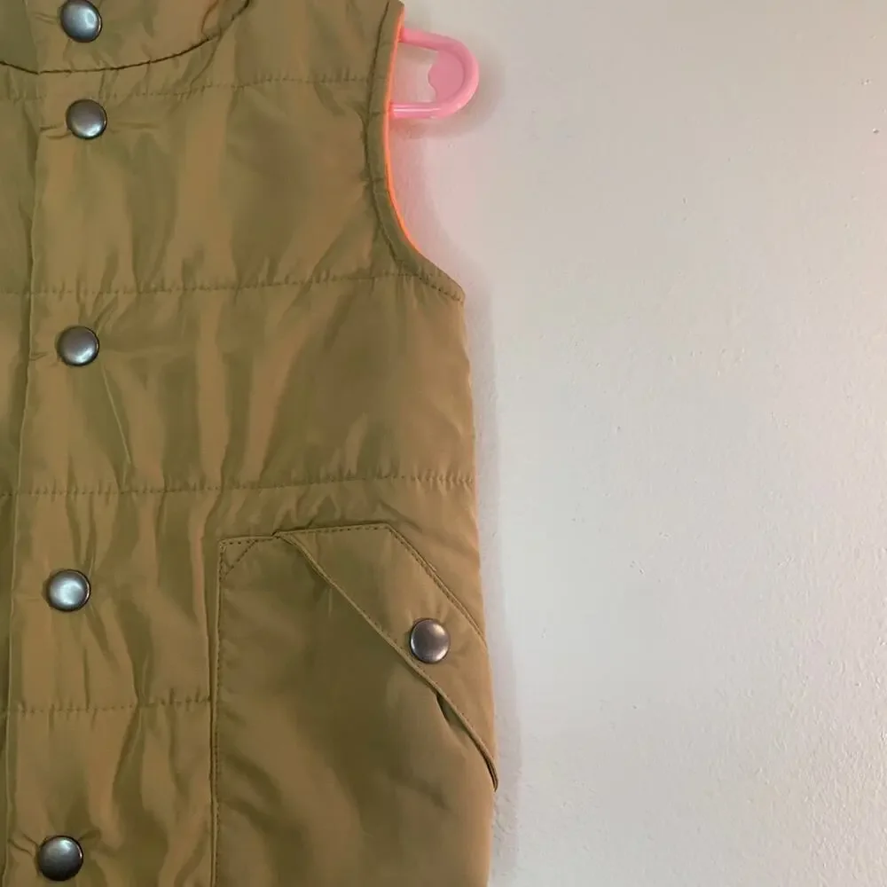 OSHKOSH B’GOSH Boy’s Tan with Orange Fleece Lining Snap Up Vest / Size: 18 Mos